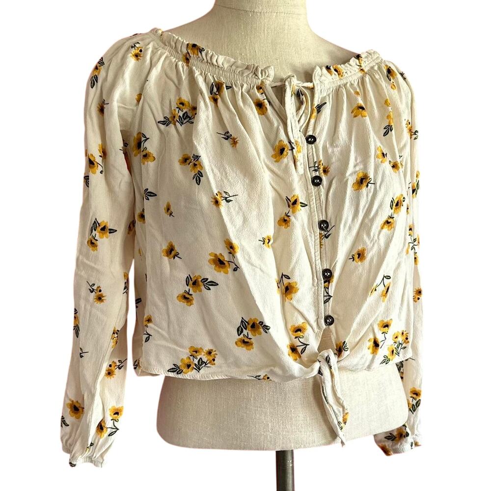 Womens Top Size Small Cream Floral Summery Fairy Garden Tea Party Whimsy